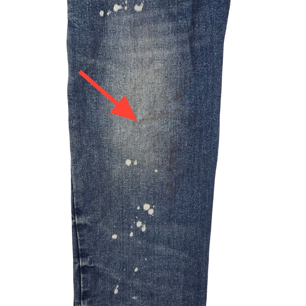 Smoke Rise Distressed Moto Jeans Mens 42x32 Blue Splatter Ripped Streetwear Y2K - Picture 3 of 11